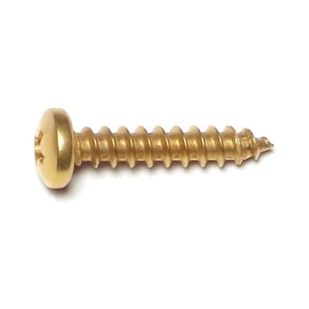 Midwest Fastener Sheet Metal Screw, #10 x 1 in, Brass Plated Steel Pan Head Phillips Drive, 35 PK 64152